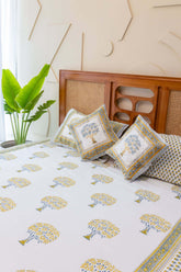 Heritage Blooms Hand Block Print Premium Bed Linen Set (6 Pieces)